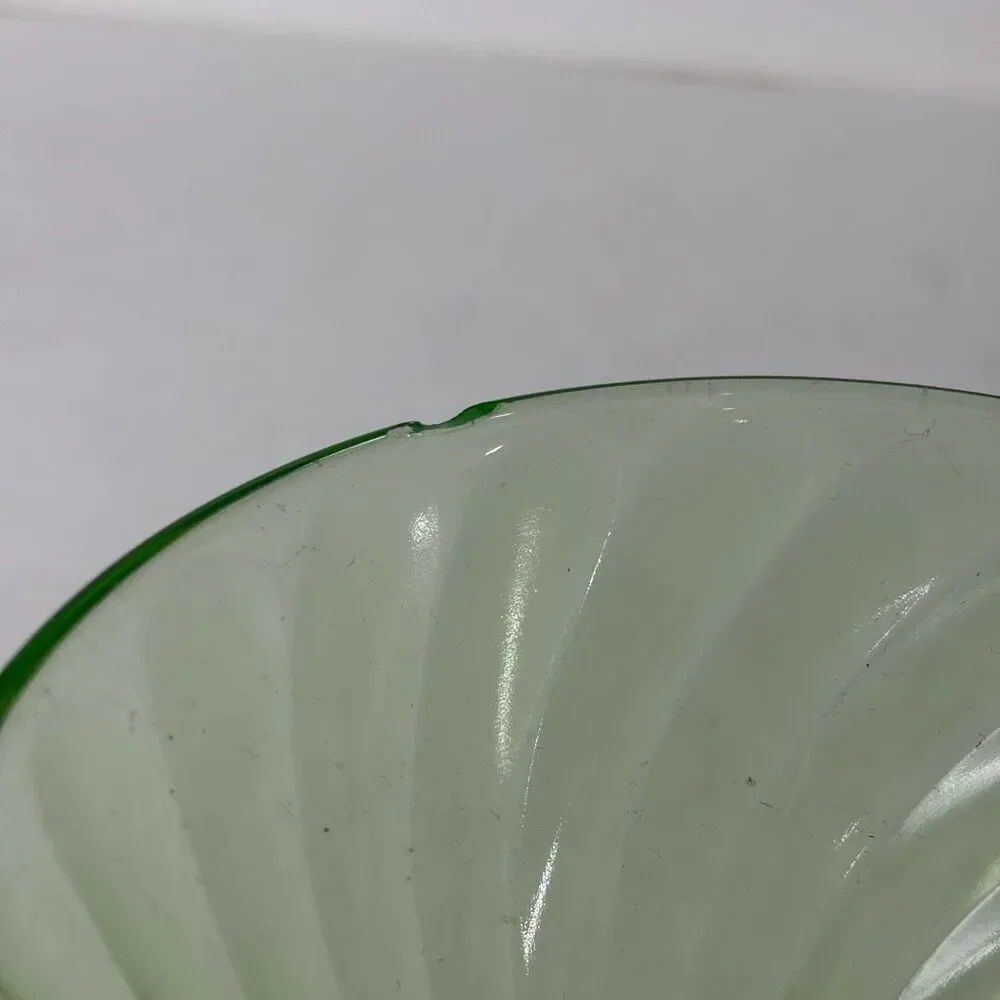 Vintage FEDERAL Swirled Green Depression Glass Sherbert Dish Set of Two